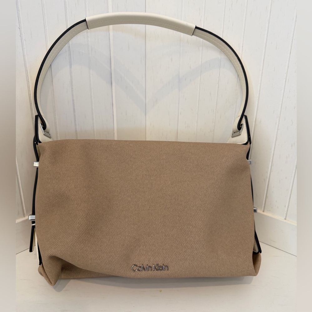 Calvin Klein Beige and White Shoulder Bag